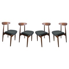 Mid-Century Black Leather Dining Chairs by Rajmund Hałas, 1960s, Set of 4