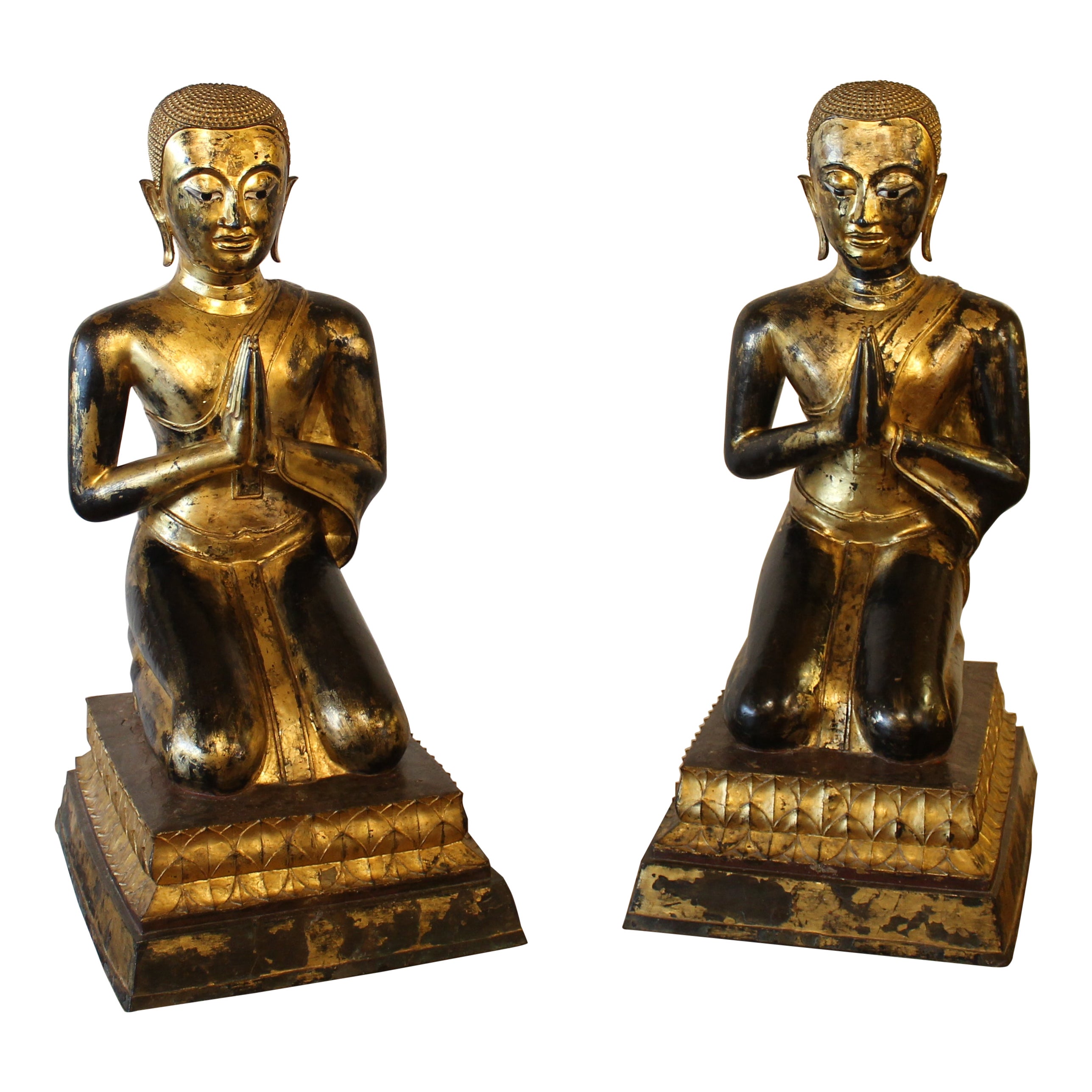 Pair of Monk in Bronze-18 ° Century-Ayuttheya For Sale