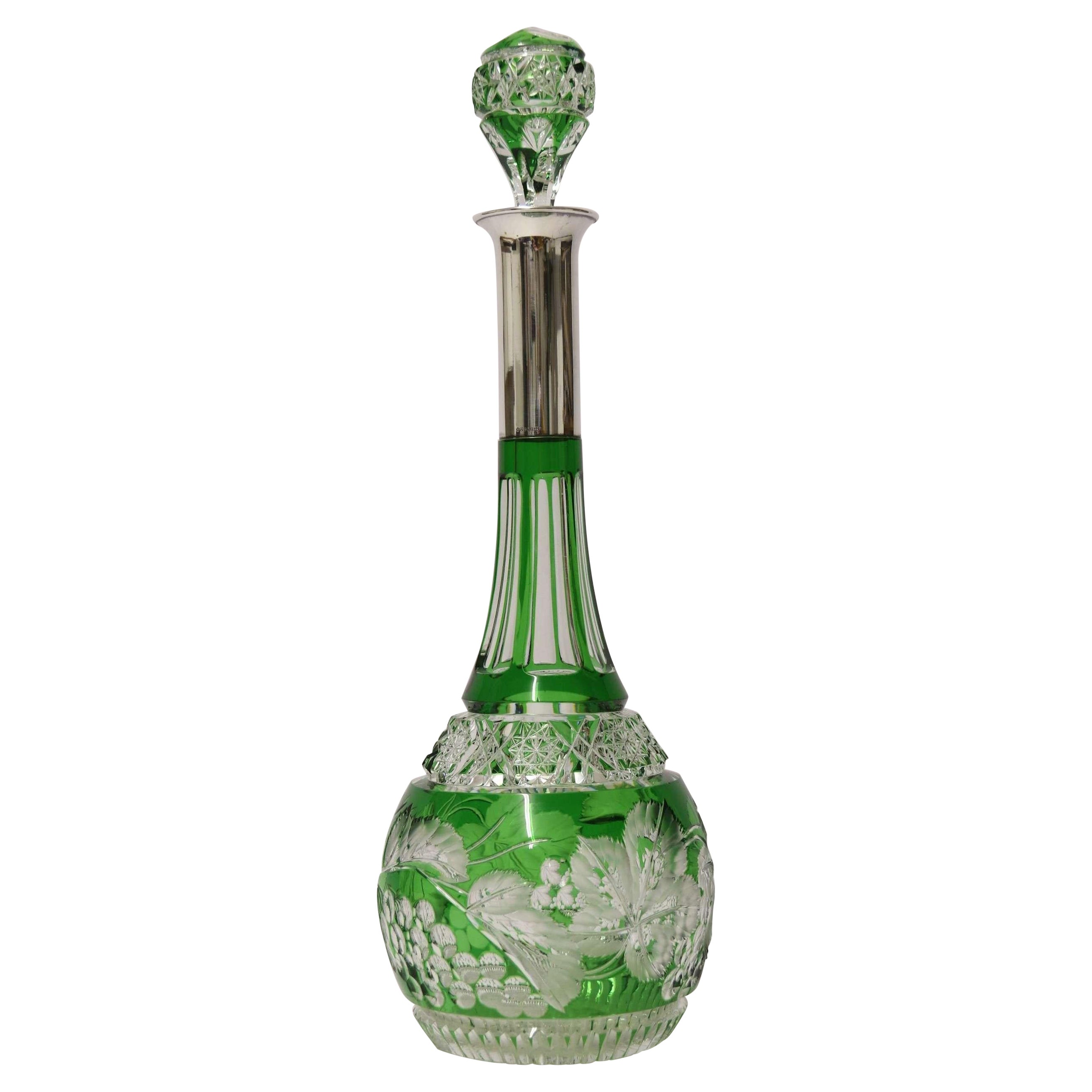 Bohemian Cut Glass and Silver Topped Spirit Decanter, Circa 1930 For Sale