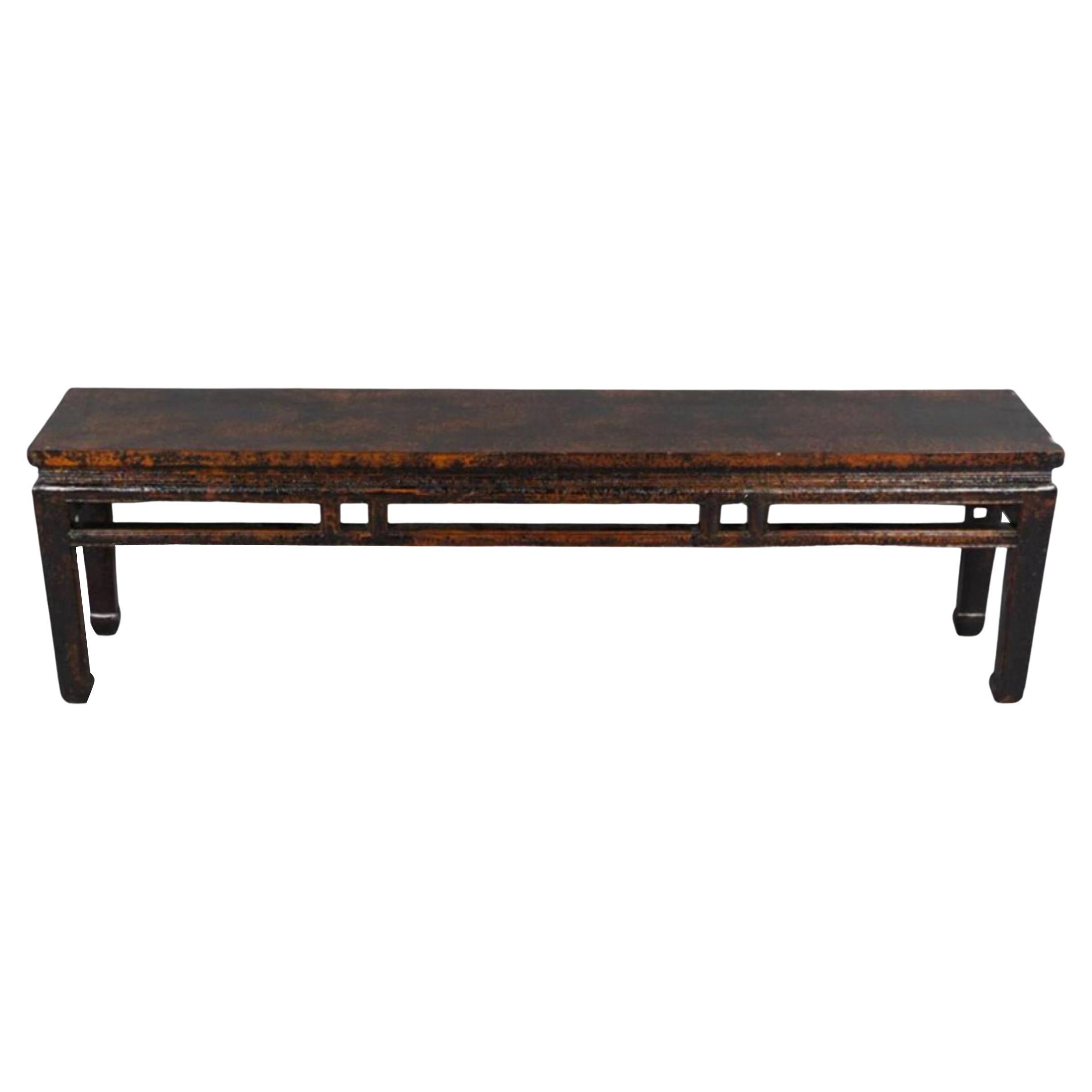 Mid-18th Century Chinoiserie Textured Lacquer Wood Long Bench For Sale