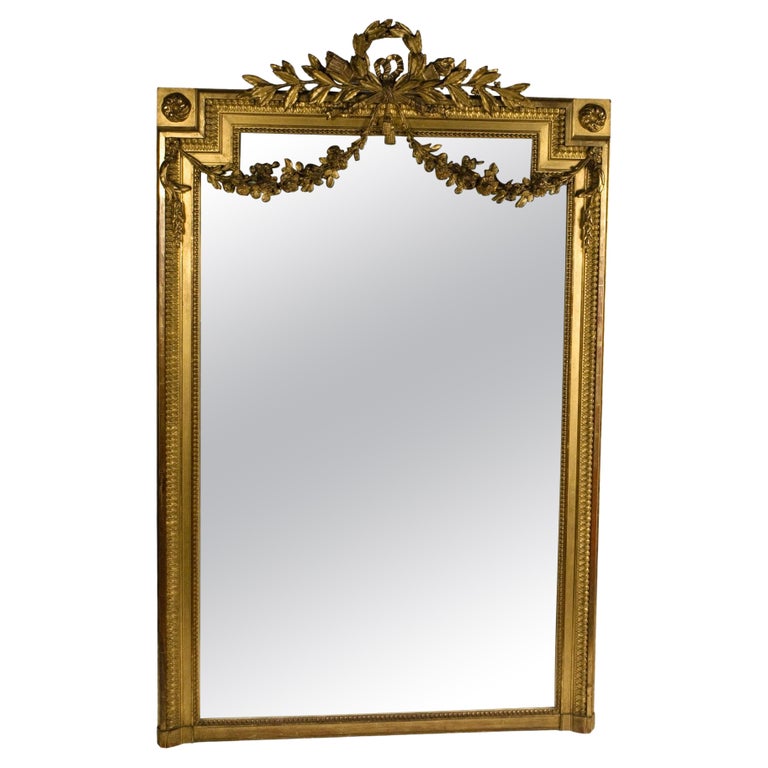 Monumental Carved Wood French Gilt Mirror For Sale