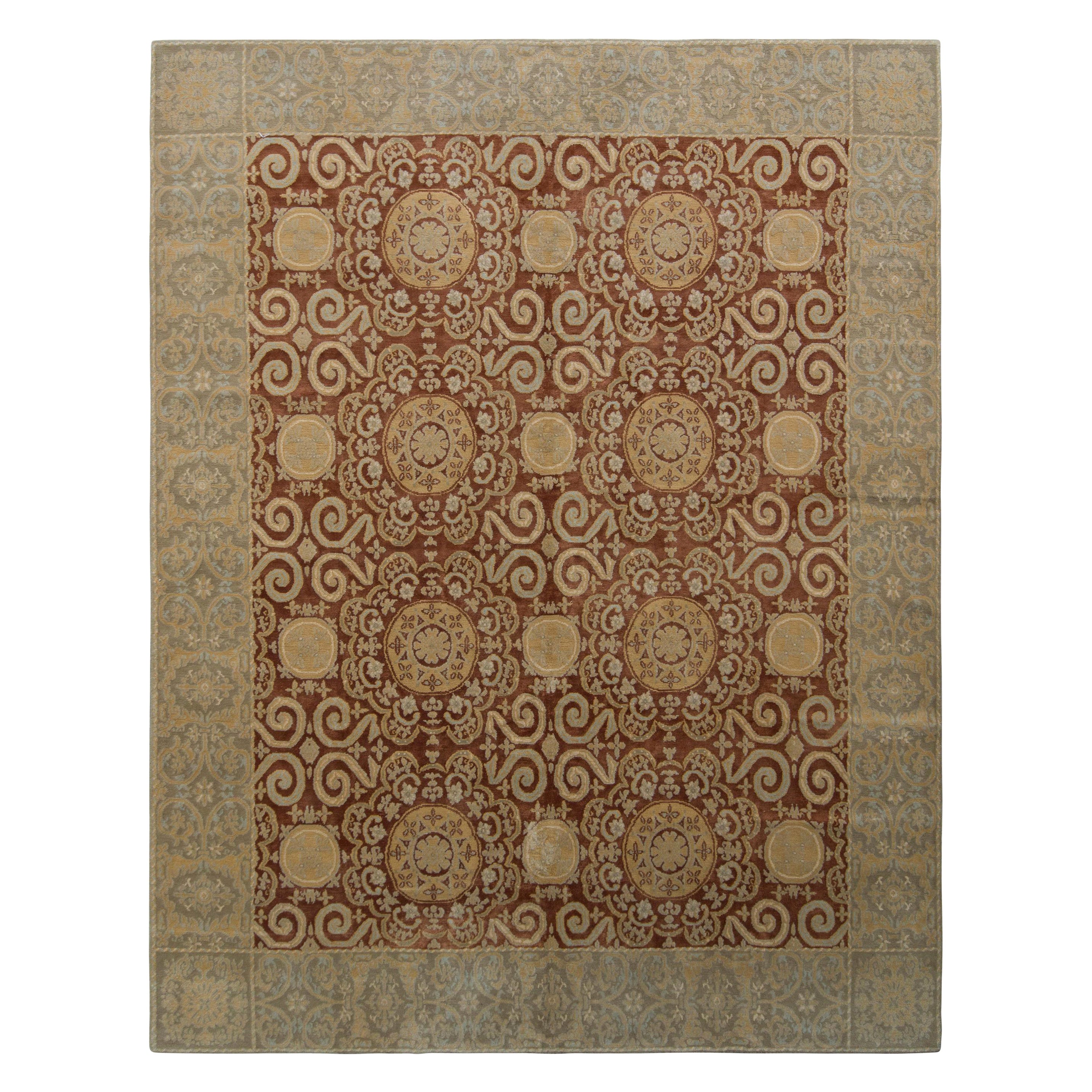 Rug & Kilim’s European Style Rug in Beige-Brown and Blue All Over Pattern For Sale