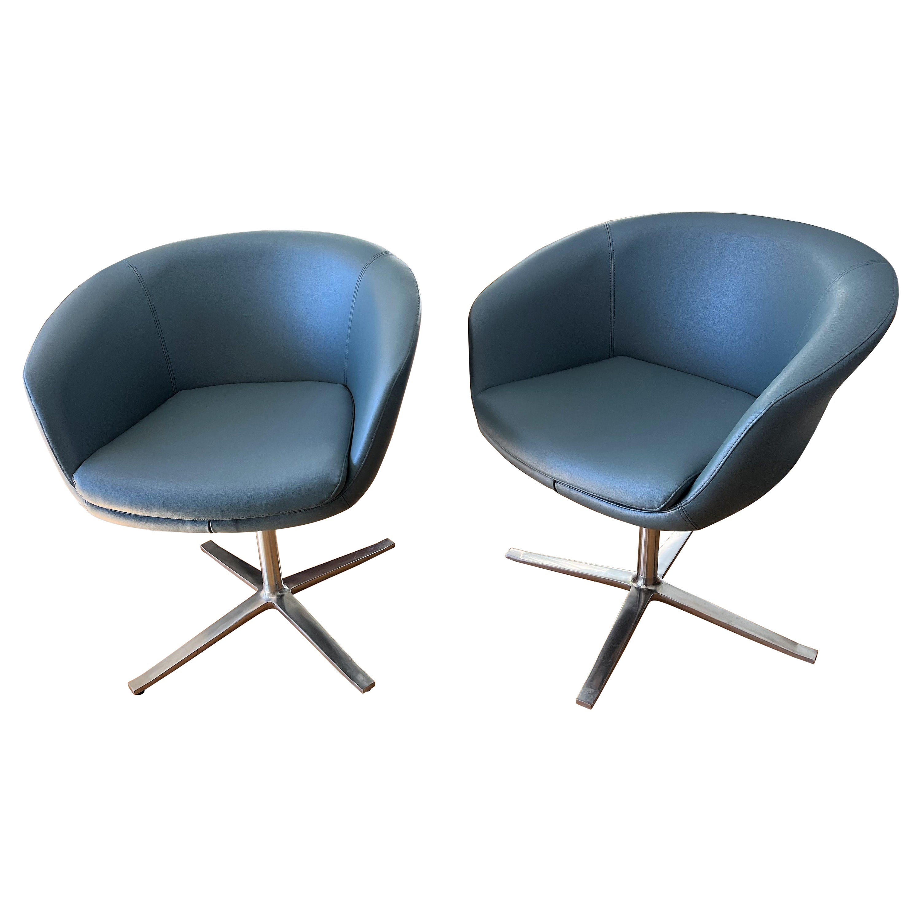 Steelcase Coalesse Blue Leather Chairs, Bob Collection, Designer Pearson Lloyd