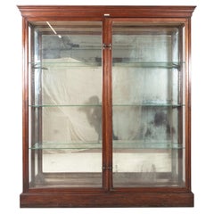 Antique 19th C English Glazed Shop Fitters Mahogany Display Cabinet