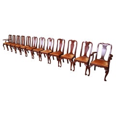 Henkel Harris Queen Anne Solid Mahogany Dining Chairs, Set of Twelve