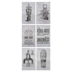 Set of 6 Original Antique Technical Prints, Engines / Machines, C.1850