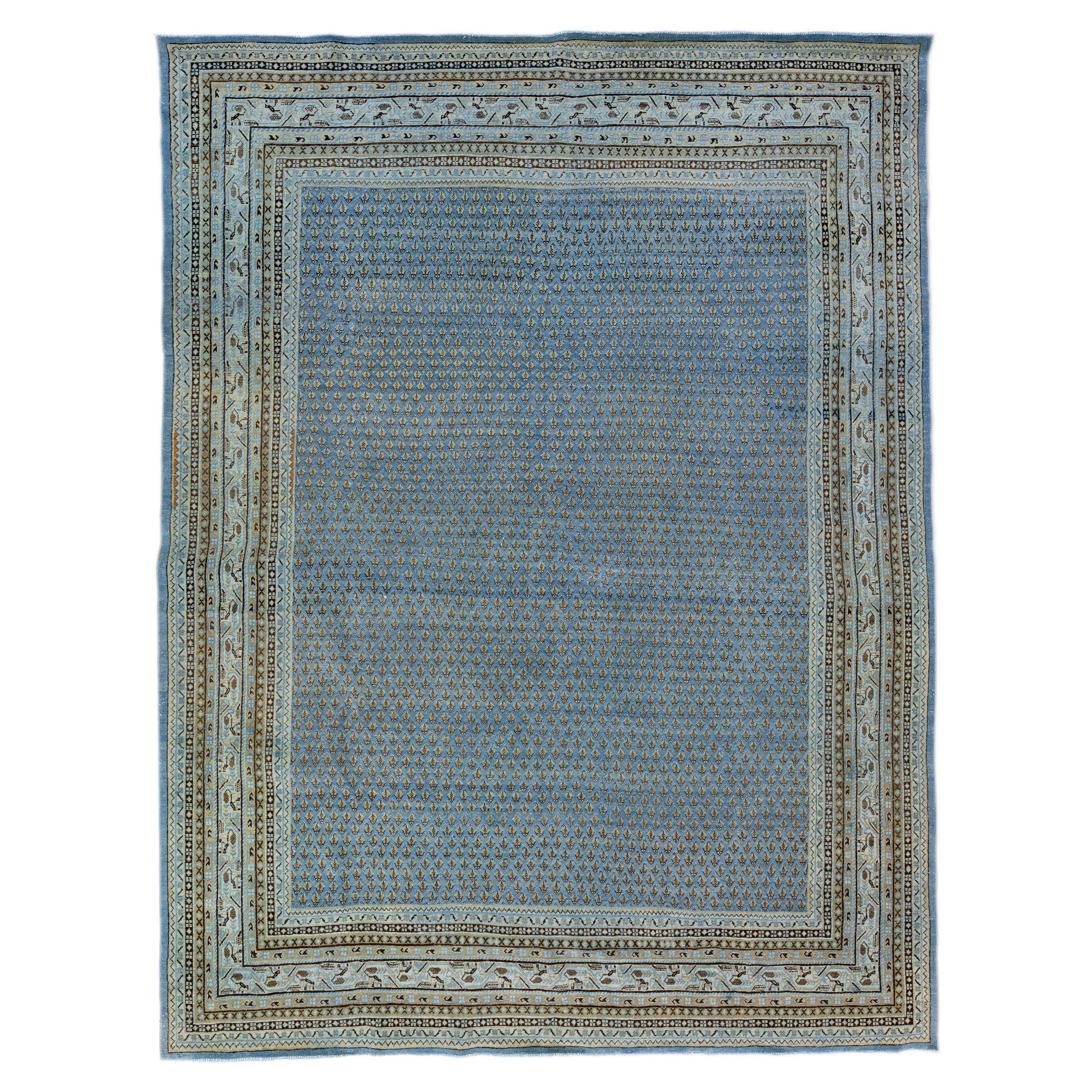 Vintage Tabriz Green and Blue Wool Persian Rug Tassel Fringes by Rug and Kilim For Sale at 1stDibs