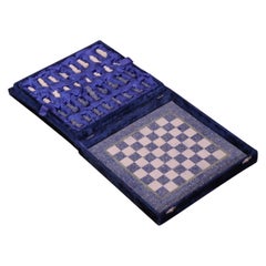 Mid-Century Blue and White Marble Chess Set Game with Board