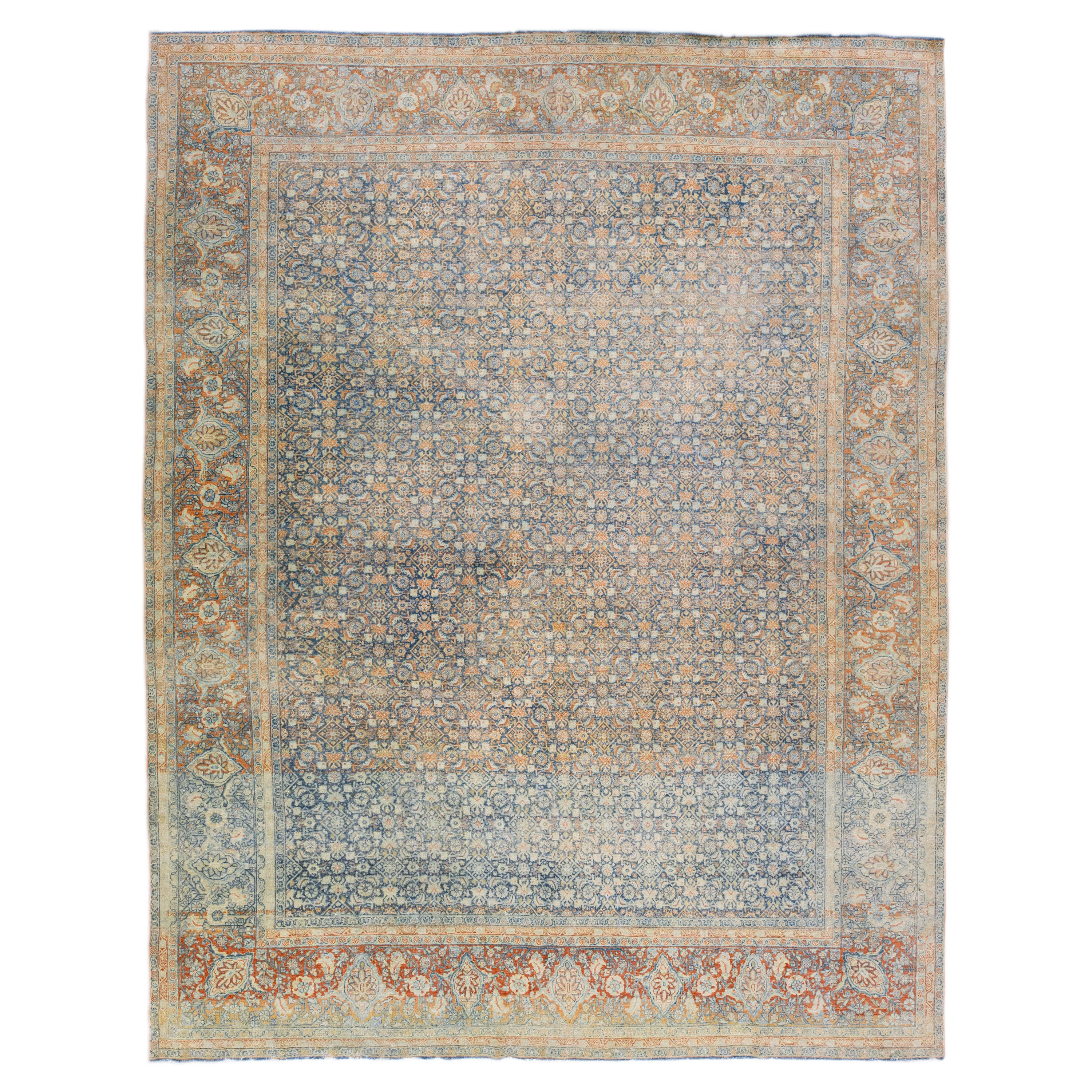 Vintage Tabriz Green and Blue Wool Persian Rug Tassel Fringes by Rug and Kilim For Sale at 1stDibs