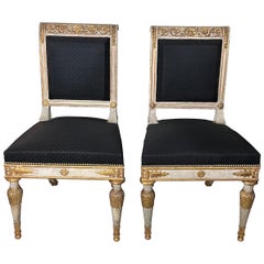 Antique Pair of Italian Genoese Carved Parcel Gilt  Side Chairs, circa 1820-30