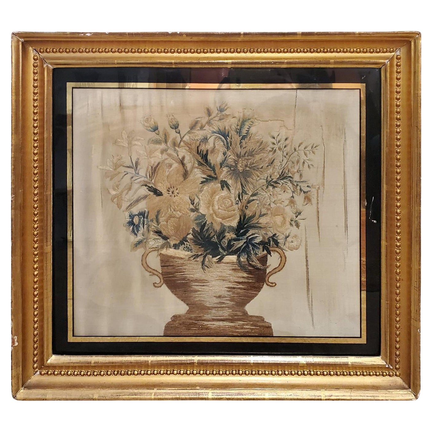 Late 18th Century French Silk Needlepoint Picture in Original Gilt Frame For Sale