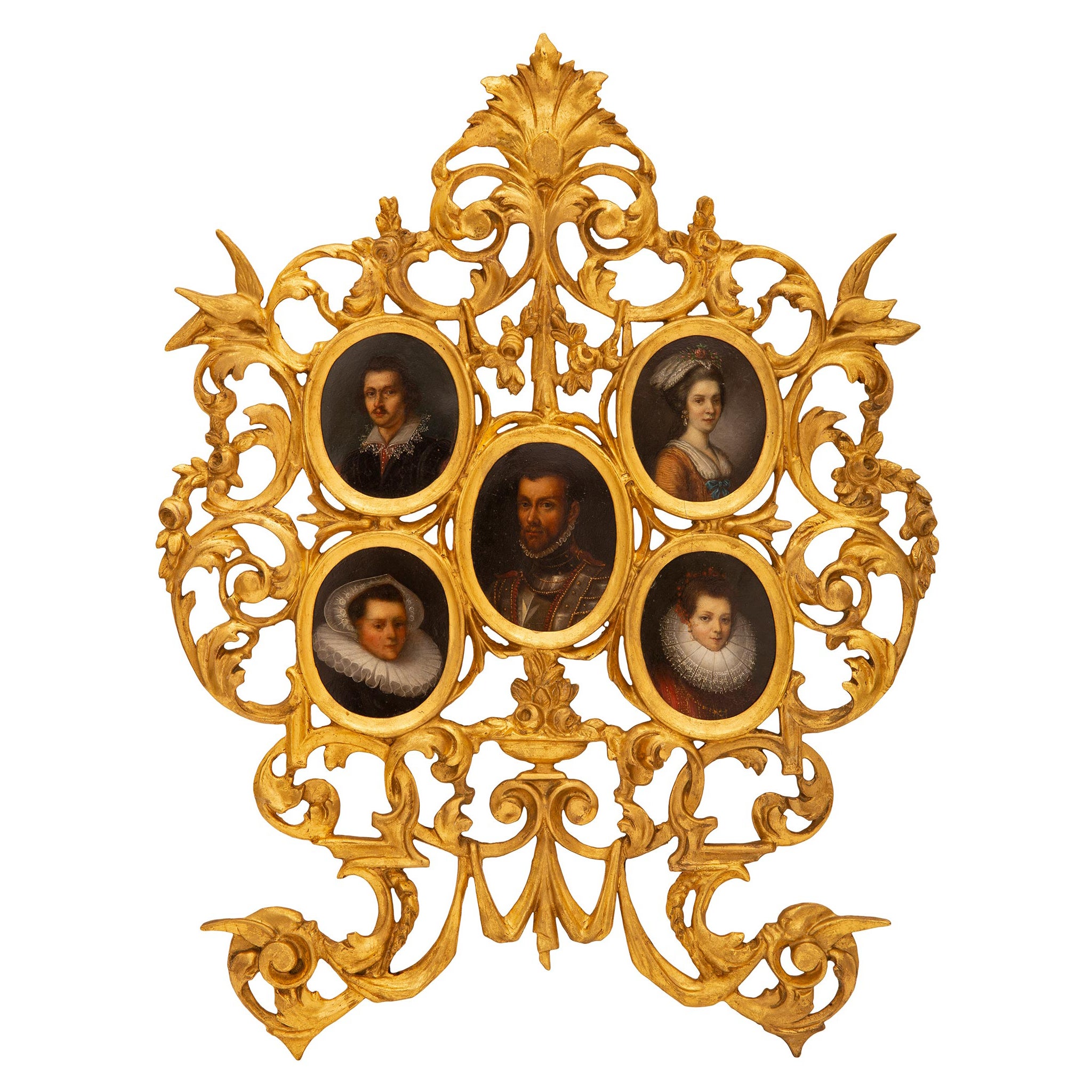 Italian 18th Century Baroque St. Giltwood and Oil on Board Picture Frame