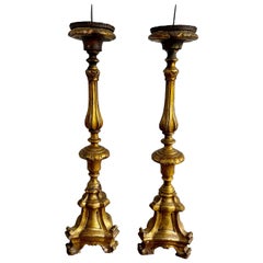 Pair of Italian 19th C. Giltwood Candlesticks