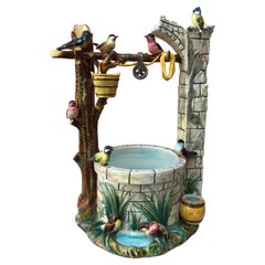 Large Majolica Well with Birds Jerome Massier Fils, Circa 1910