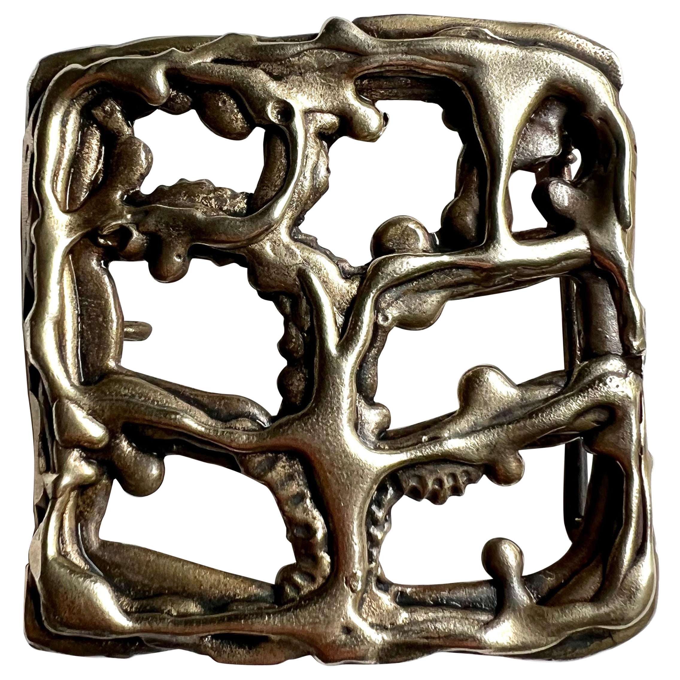 Sculptural Brutalist Brass Belt Buckle