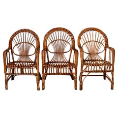 Set of Three Vintage English Wicker Arm Chairs
