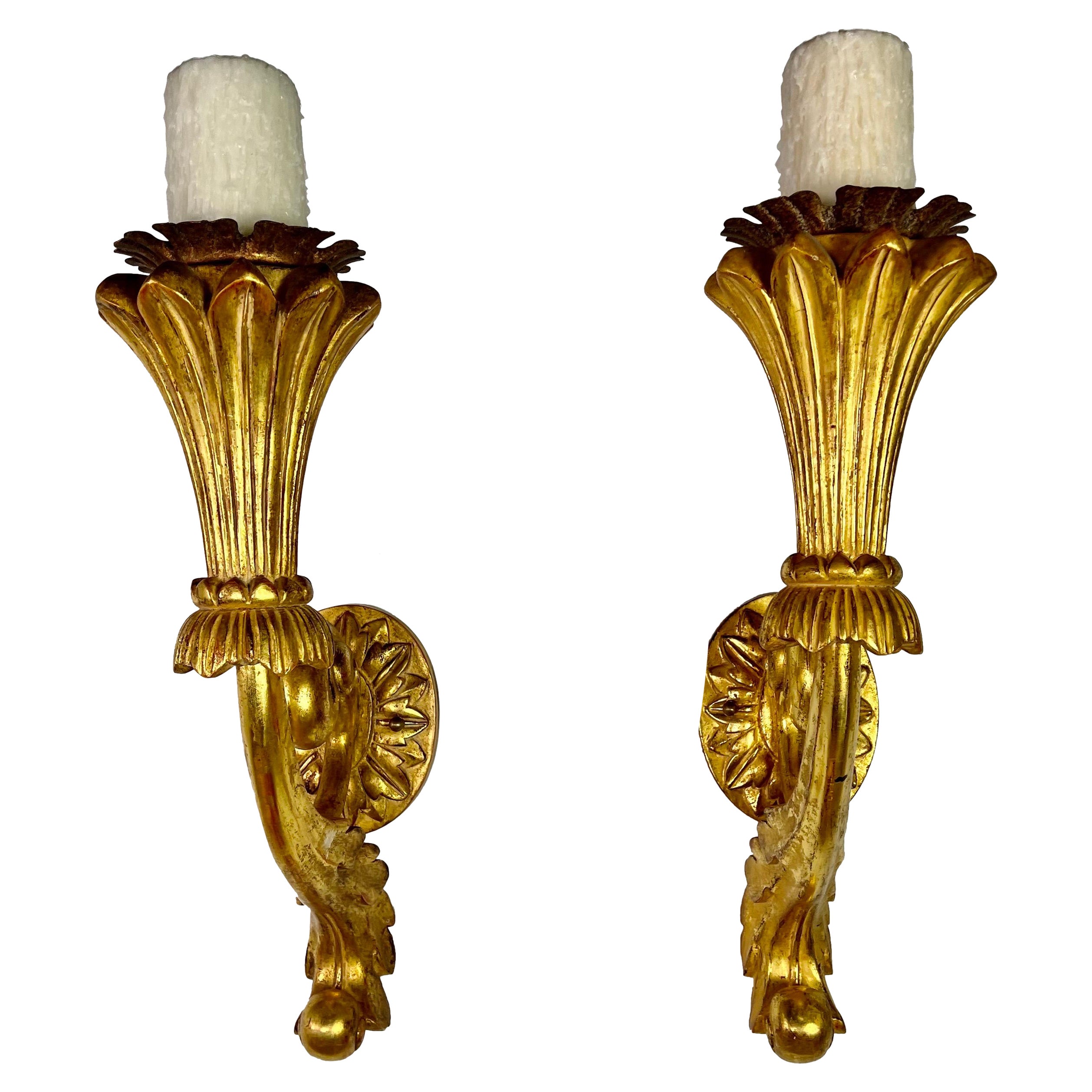 Italian Baroque Style Giltwood Sconces, Pair
