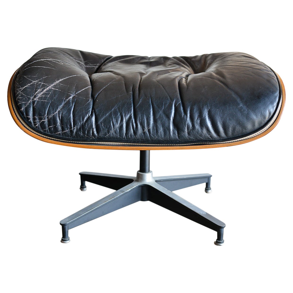 Rosewood and Black Leather Eames 671 Ottoman, ca. 1970