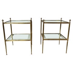 Pair of French Louis XVI Style Brass and Glass Tables