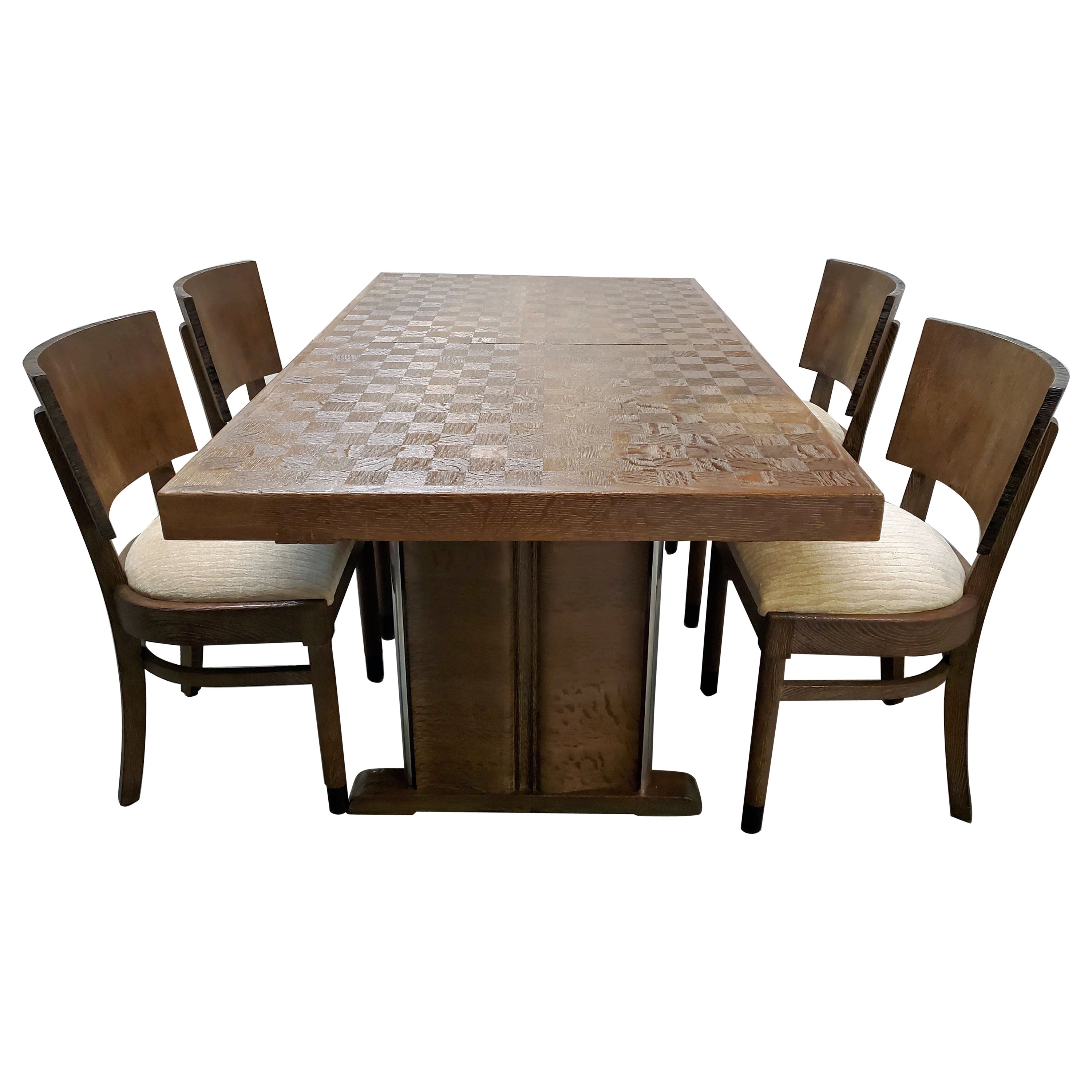 Belgian Midcentury Expandable Dining Table + 4 Chairs M. L. Baugniet For Sale