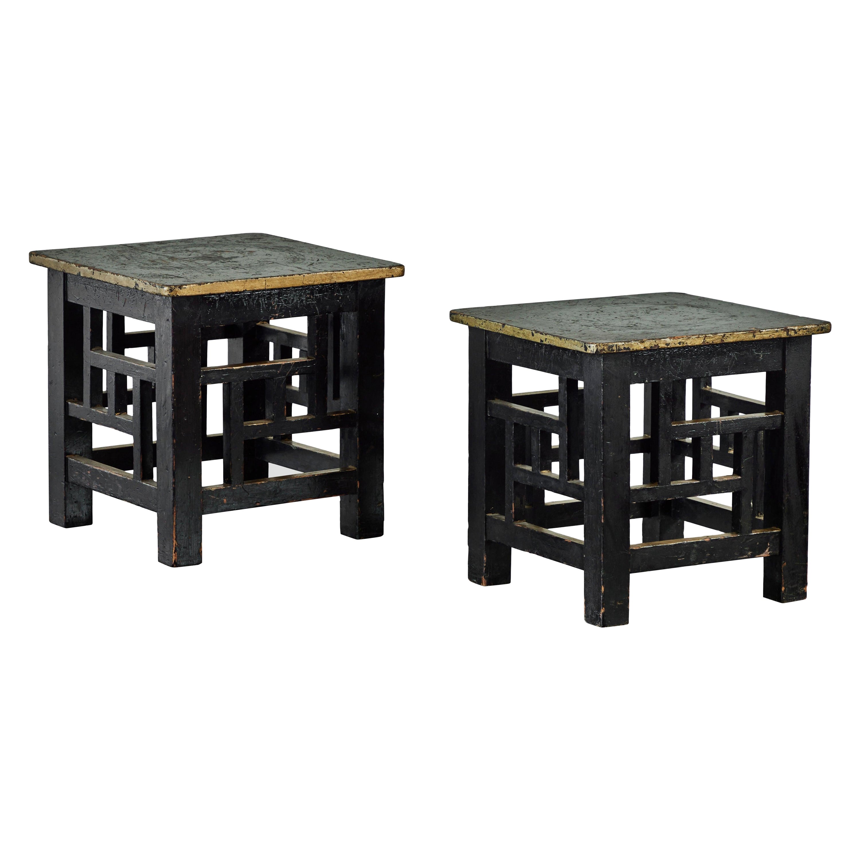 Pair of Geometric 19th Century Wood Occasional Tables For Sale
