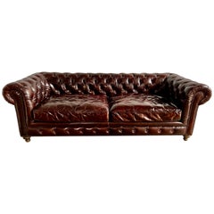 Mid-Century Leather Tufted Sofa w/ Loose Cushions