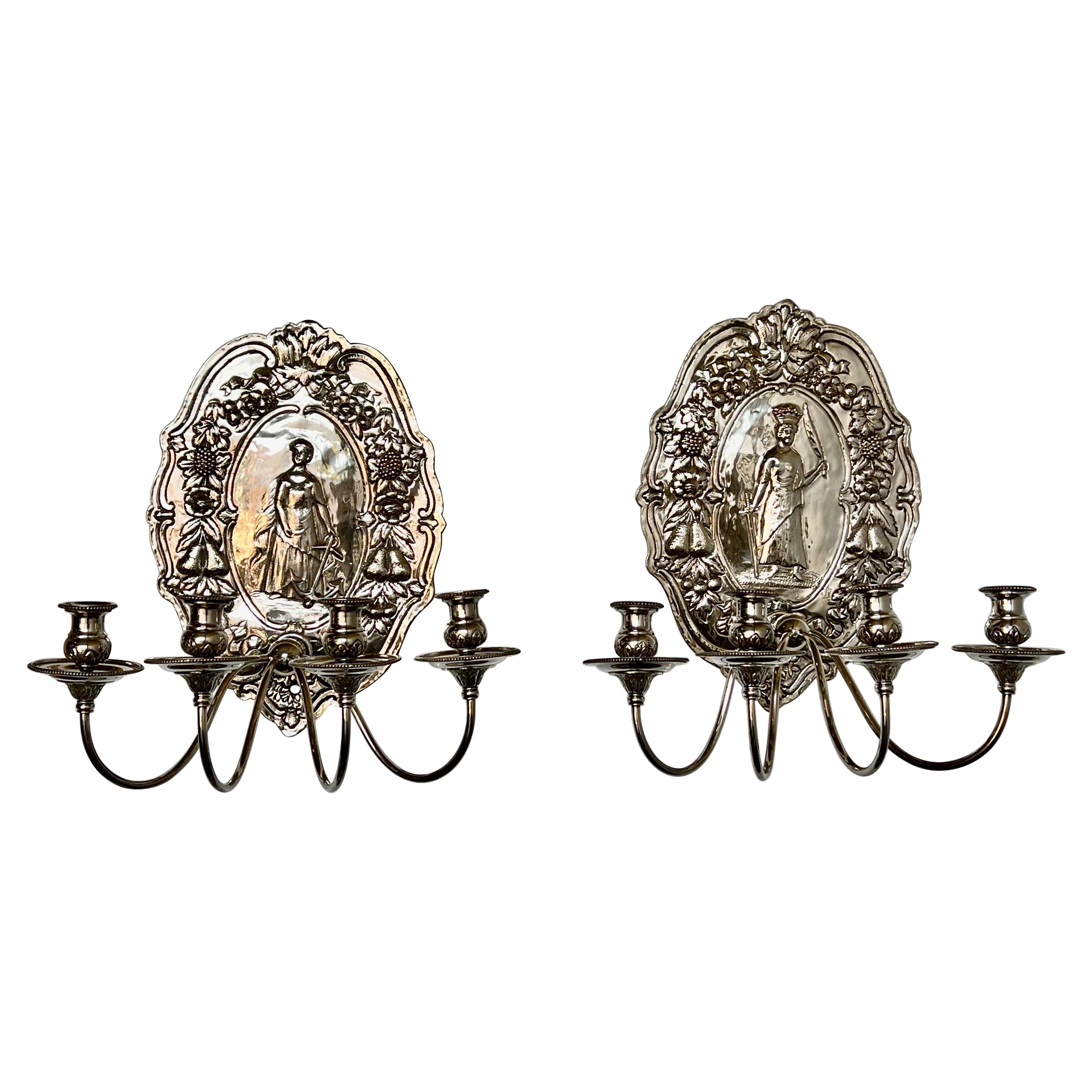 Pair of 19th C. English Silvered Sconces For Sale