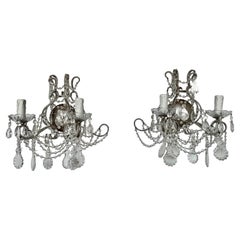 Pair of French Crystal Beaded Two Arm Sconces