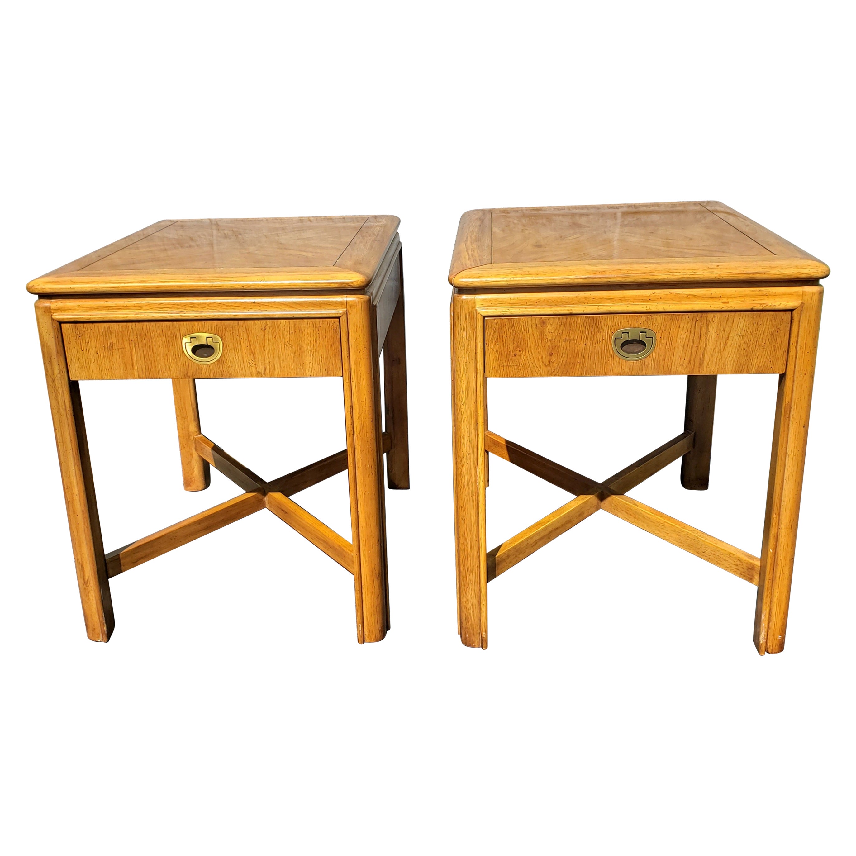 Drexel Heritage Campaign Style Side Tables, Circa 1970s, a Pair