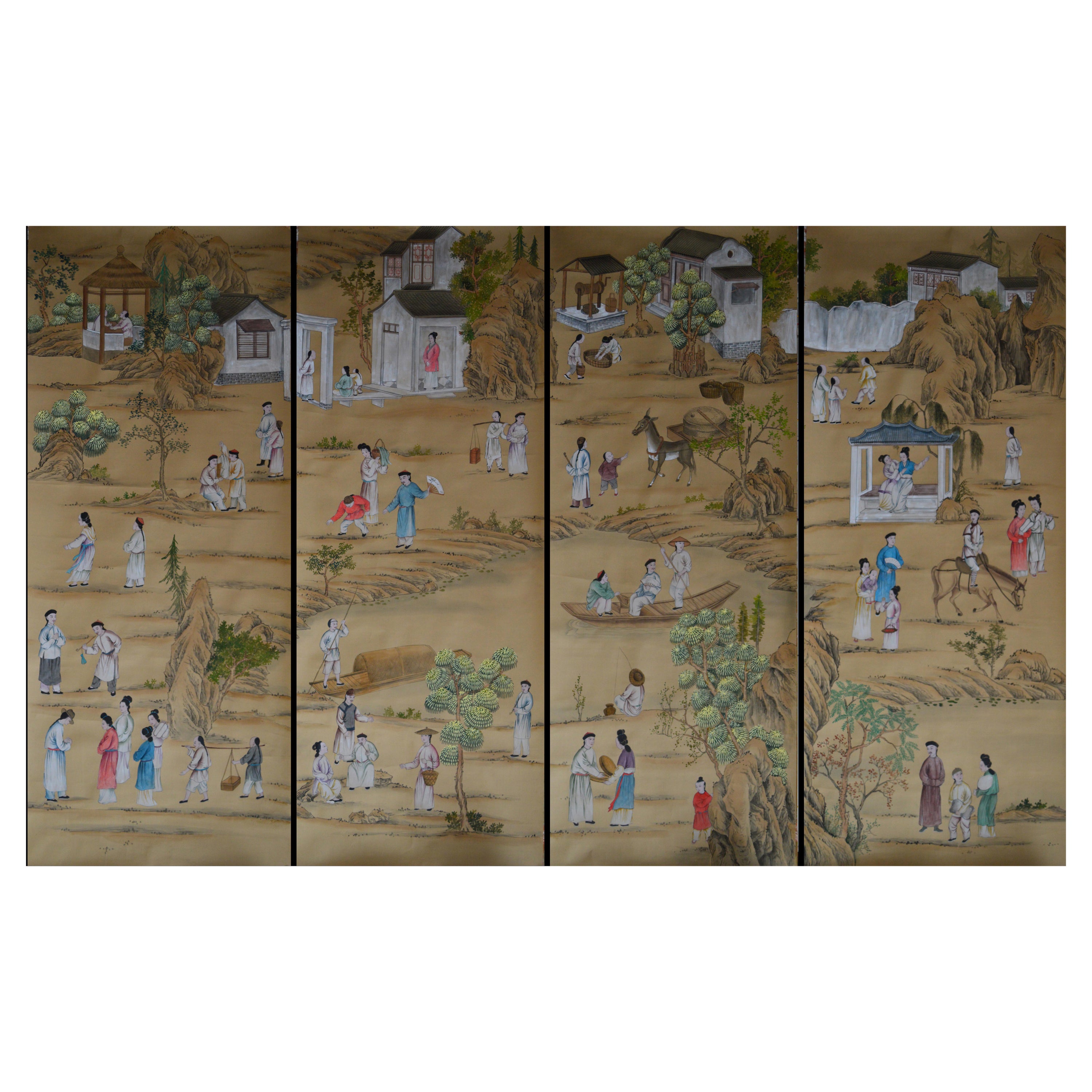 Chinoiserie Wallpaper Hand Painted Wallpaper on Silk, Accept Custom Size