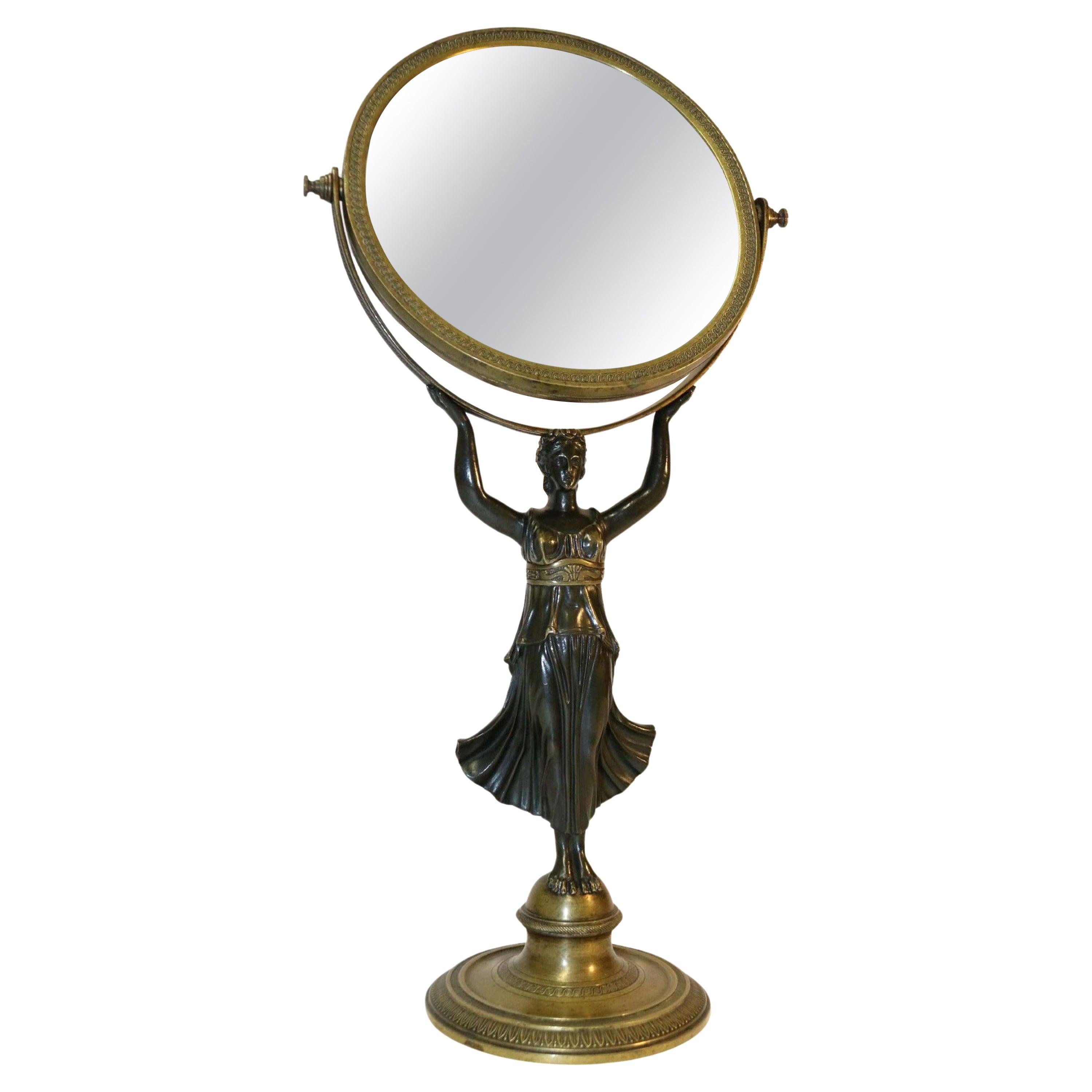 19th Century French Bronze Empire Period Adjustable Pedestal Mirror, circa 1820 For Sale