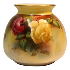 English Edwardian Hadley's Royal Worcester Porcelain Floral Hand Painted Vase