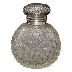 Victorian silver top and cut glass perfume bottle, Birmingham 1897 - 8