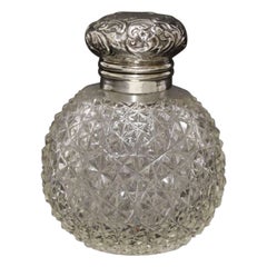 Vintage Victorian silver top and cut glass perfume bottle, Birmingham 1897 - 8