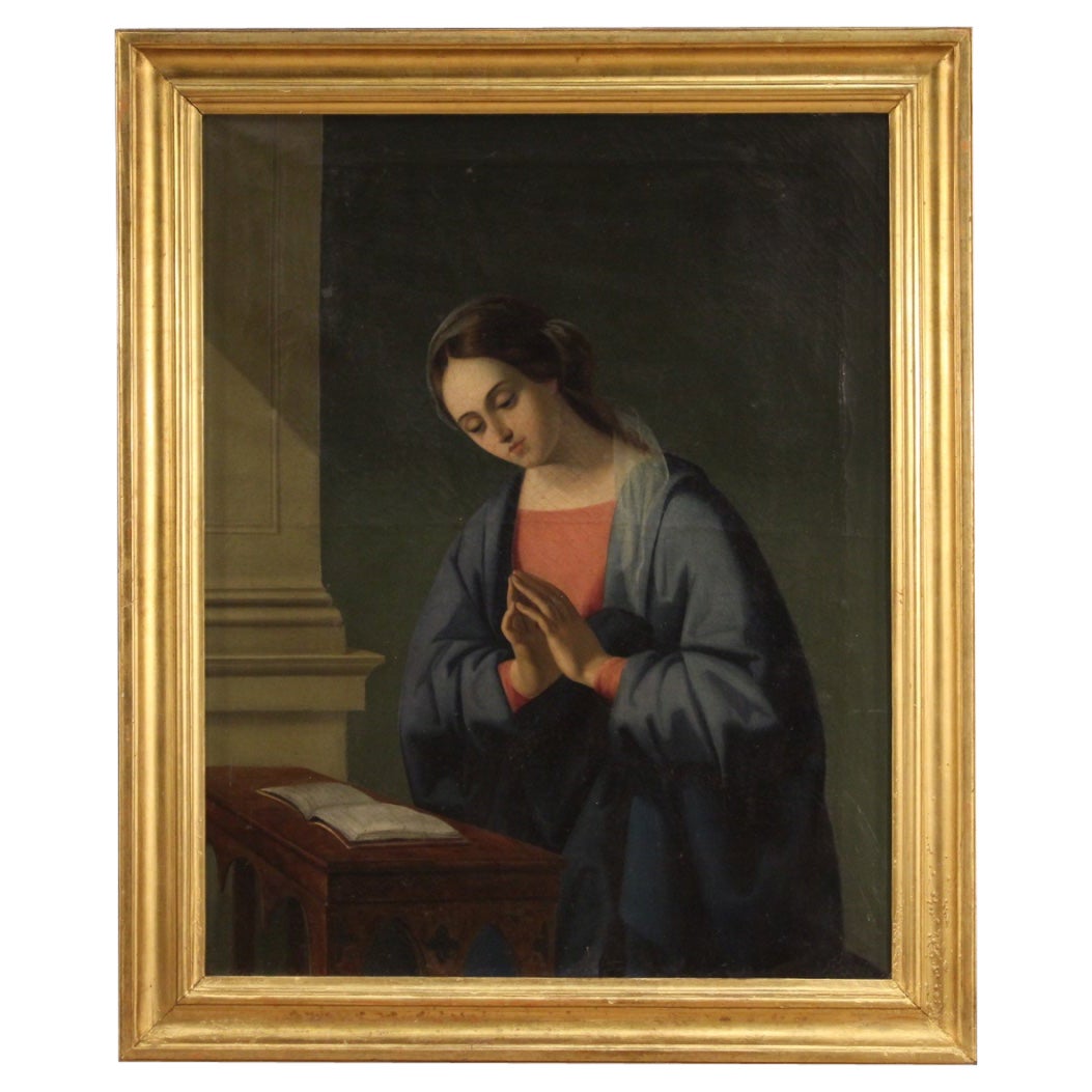 19th Century Oil on Canvas Italian Religious Painting Madonna, 1850