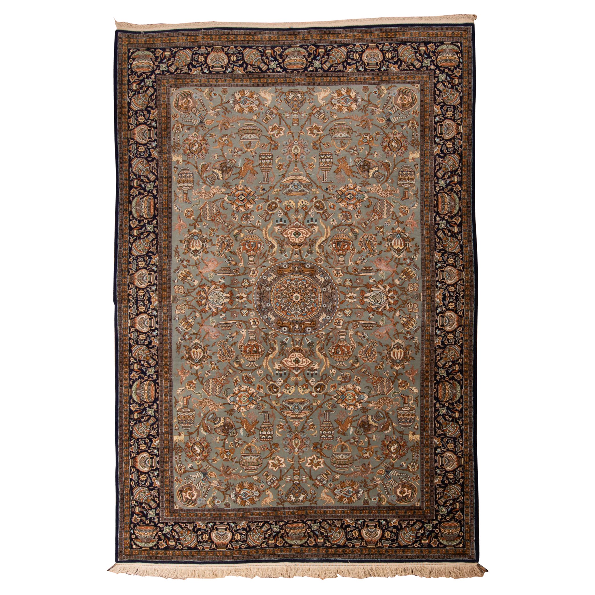 AGRA Silk Blend Carpet in a Rare Grey Blue Color For Sale