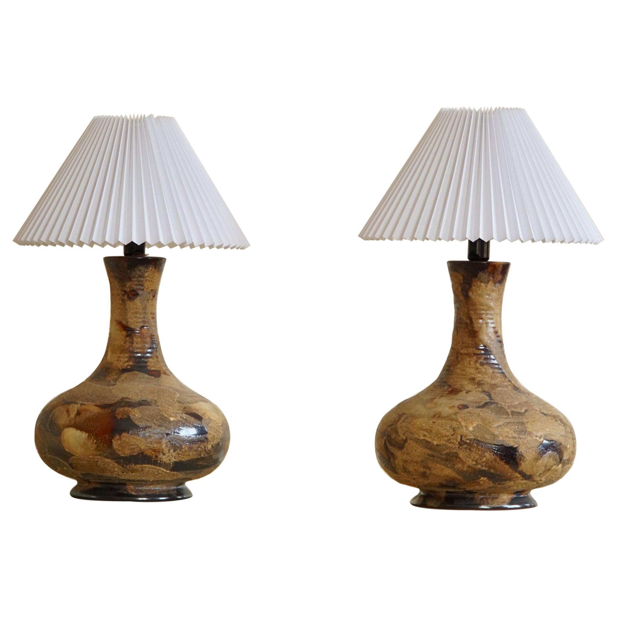 Danish Modern Pair of Large Ceramic Table Lamps, Mid Century, Made in 1970s