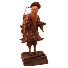 Grande sculpture chinoise en bois du 19ème siècle, vers 1870