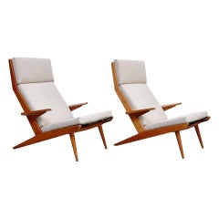 Pair of Koene Oberman, Mid-Century Modern, Wood High Back Lounge Chair, 1960