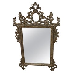 Antique Early 20th Century Italian Louis XV Style Carved and Silvered Wood Wall Mirror