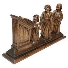 19th Century Arts and Crafts Carved Oak Figure Group of Three Monks, circa 1870