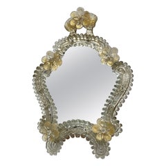Murano Glass Vanity Mirror with Gold Flake Flowers 1950s Italy Venetian, Venice