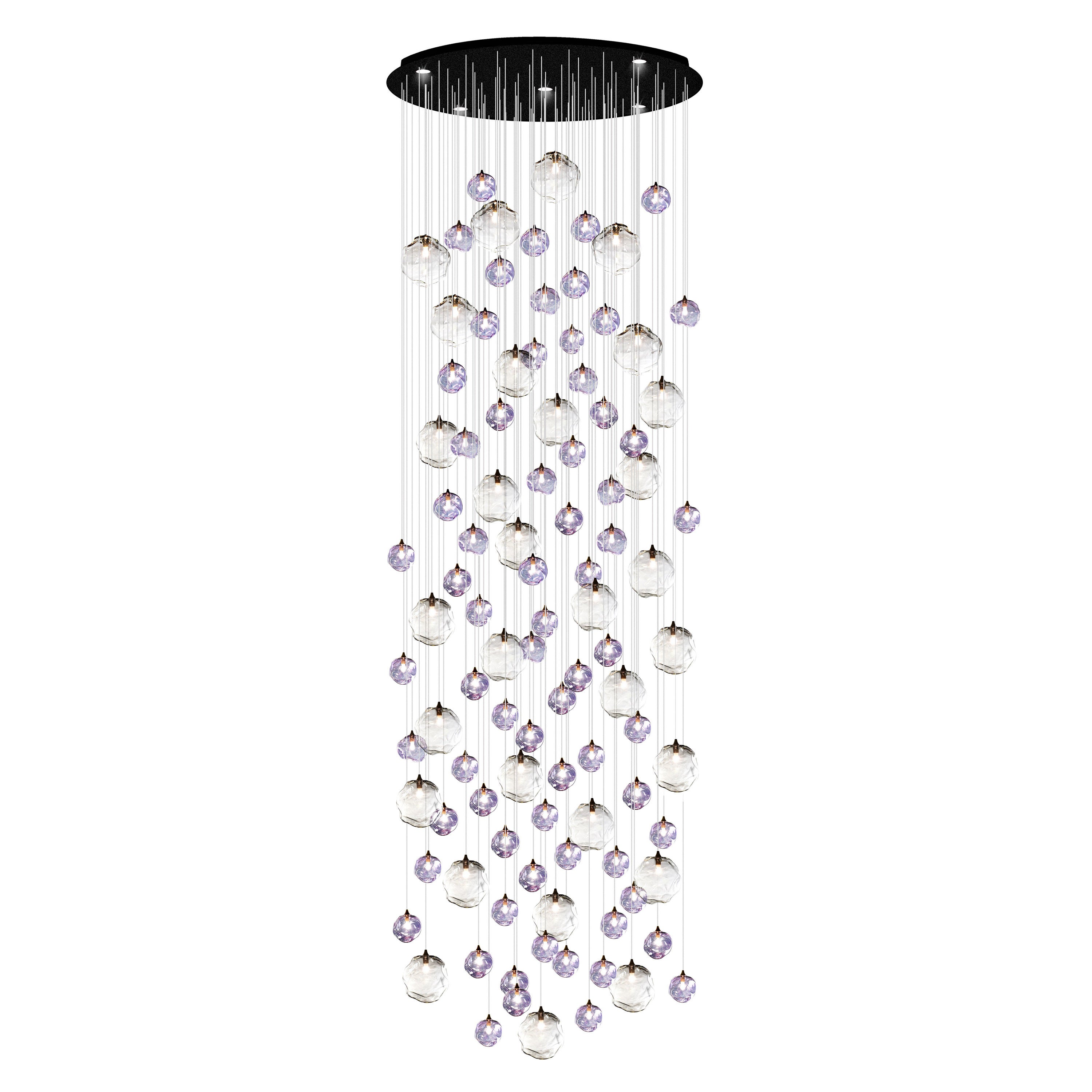 Palazzo Ametista Modern Chandelier 100 Art Glass Pendants in Clear & Violet, LED For Sale