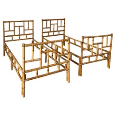 Mid-Century Modern Pair of Italian Bamboo and Rattan Beds by Vivai del Sud