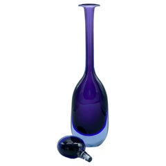 Flavio Poli for Seguso Purple Murano Glass Bottle, Italy 1950s