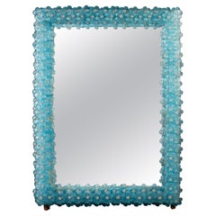 Delicious Aquamarine Blu Flower Murano Glass Mirror 1970'