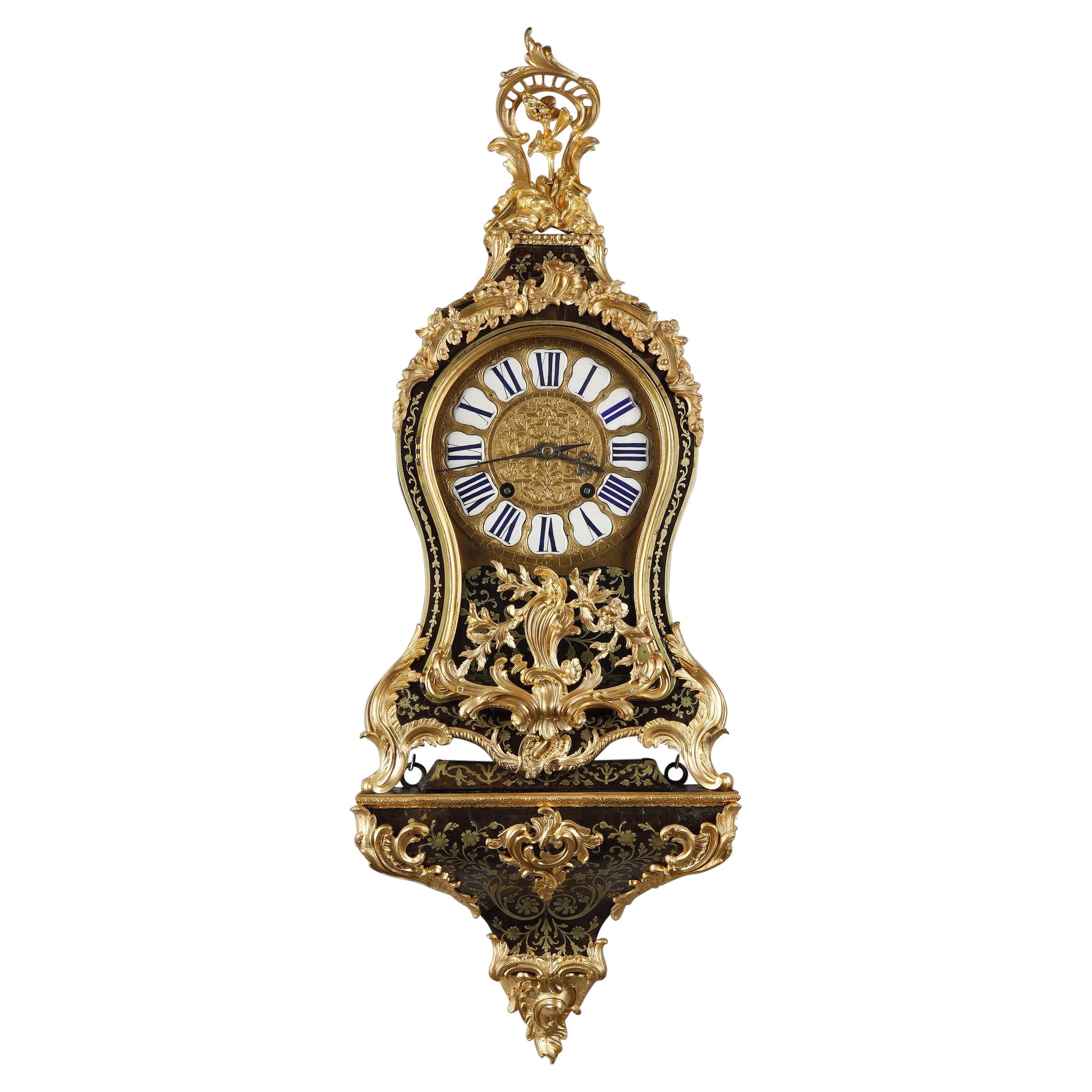Cartel und seine Konsole mit Boulle-Intarsien und vergoldeter Bronze, Louis XV.-Periode