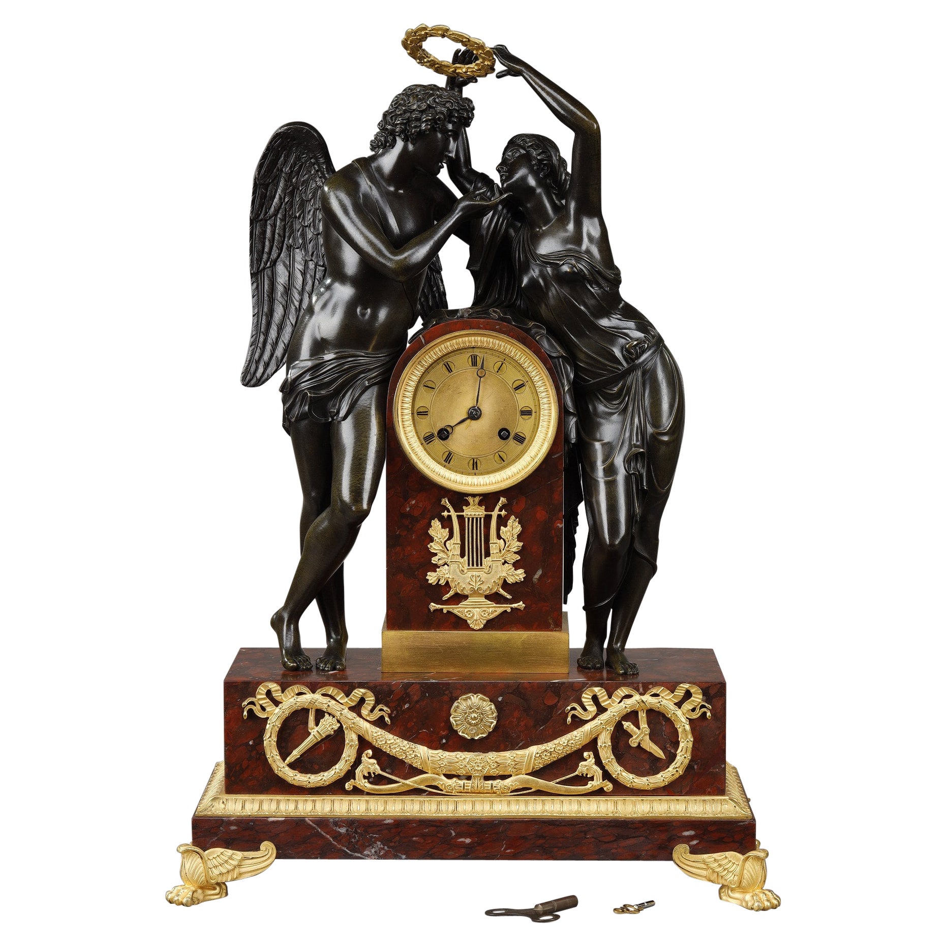 Cupid and Psyche Clock after Claude Michallon For Sale