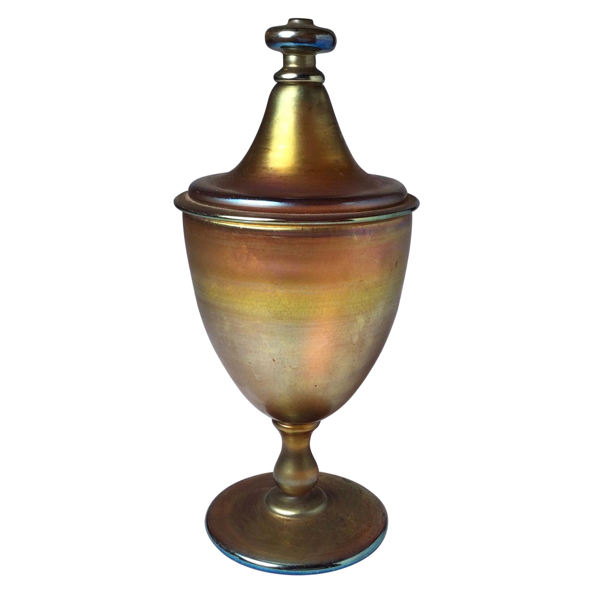 Tiffany Favrile Glass Covered Footed Compote, Louis Comfort Tiffany