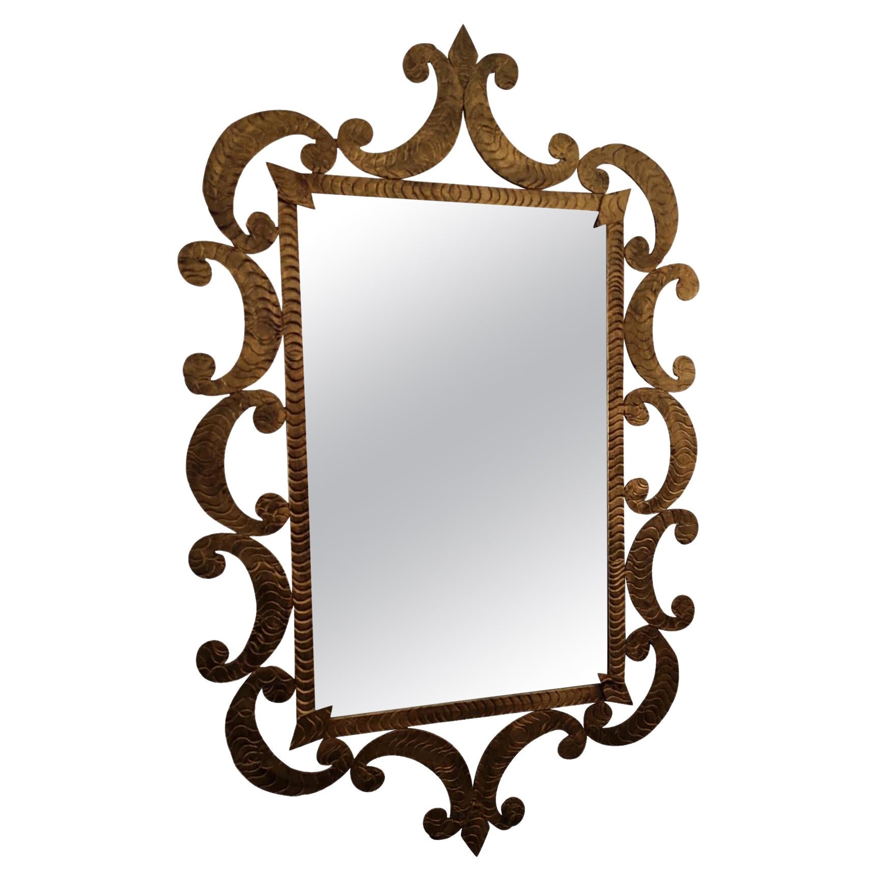 Gold Gilt Curly Framed Mirror, Spain, 1950s